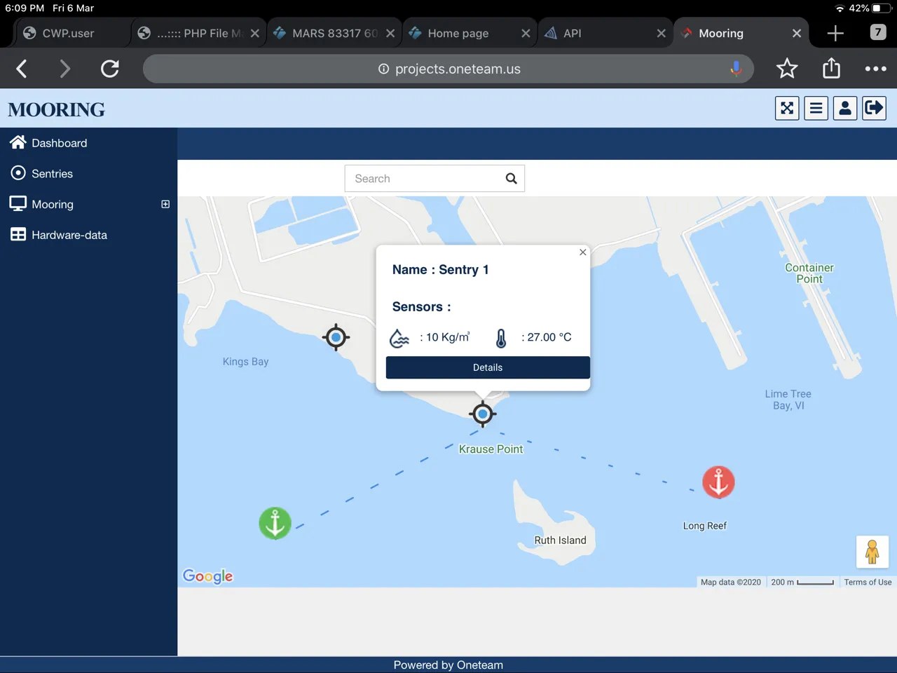 Smart Mooring System dashboard and buoy monitoring interface for marine IoT operations